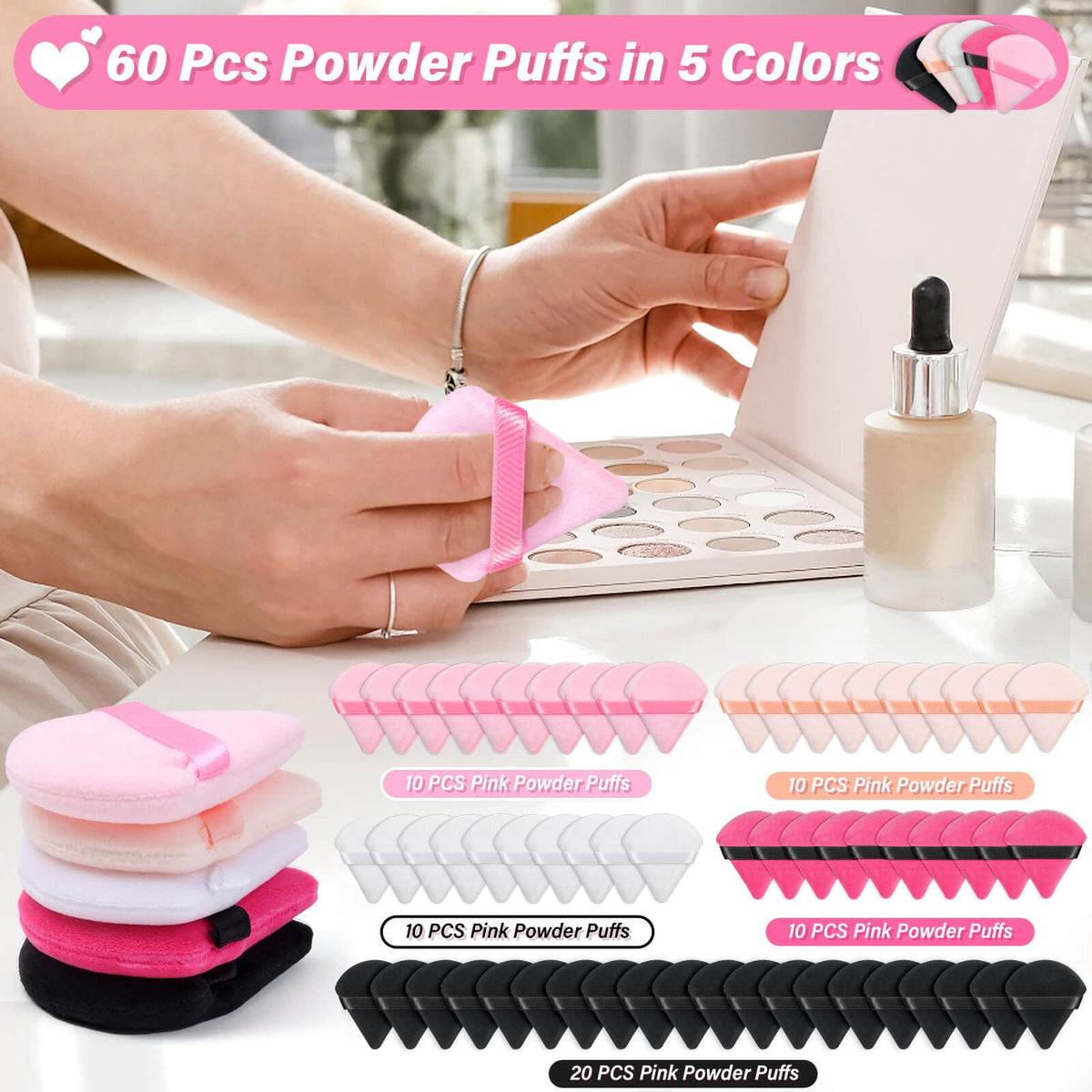 Caffox pink triangle powder puff adds color and applies powder evenly