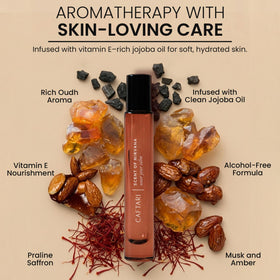 Caftari Saffron-Praline base adds depth and elegance