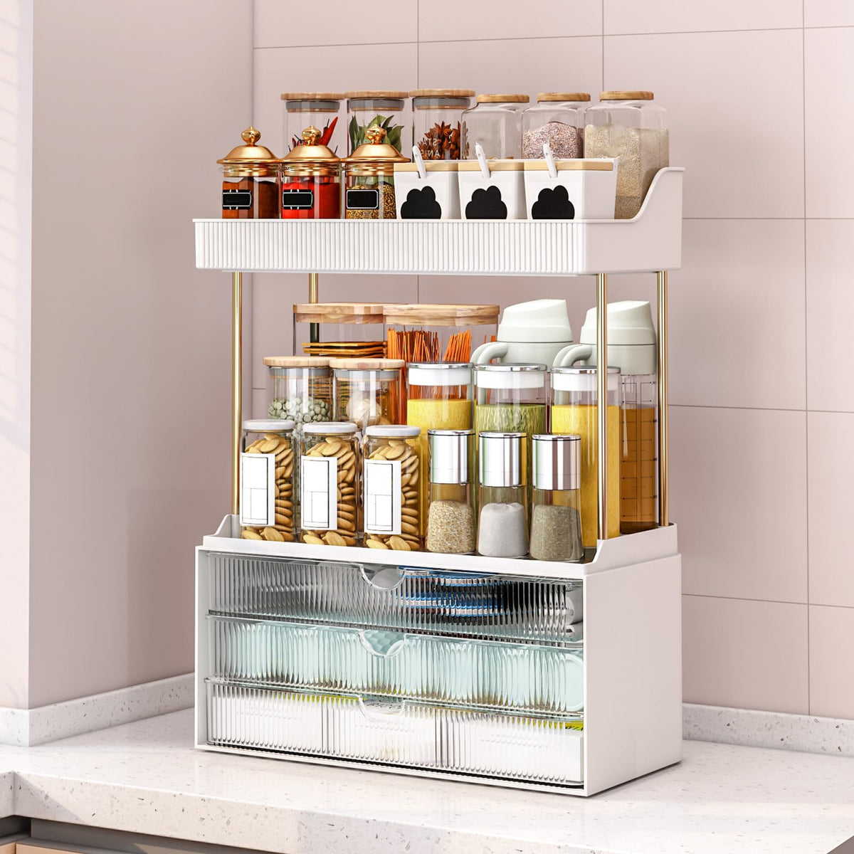 caktraie amber-clear design adds a stylish yet durable vanity organizer.