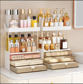 caktraie amber 3-drawer bathroom organizer on vanity for tidy cosmetics