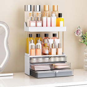 caktraie two open shelves keep perfumes and lotions within reach.