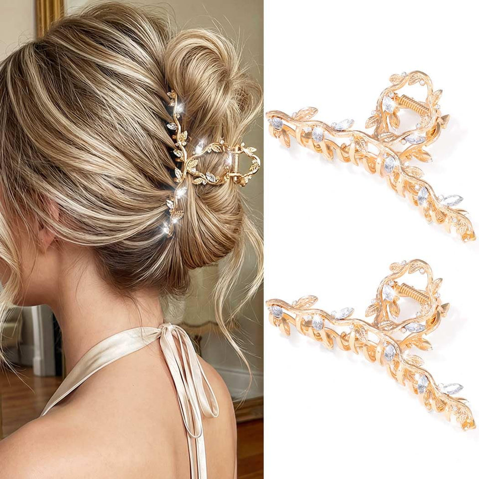 CAKURE gold leaf crystal hair clip large adds glamorous sparkle for special occasions