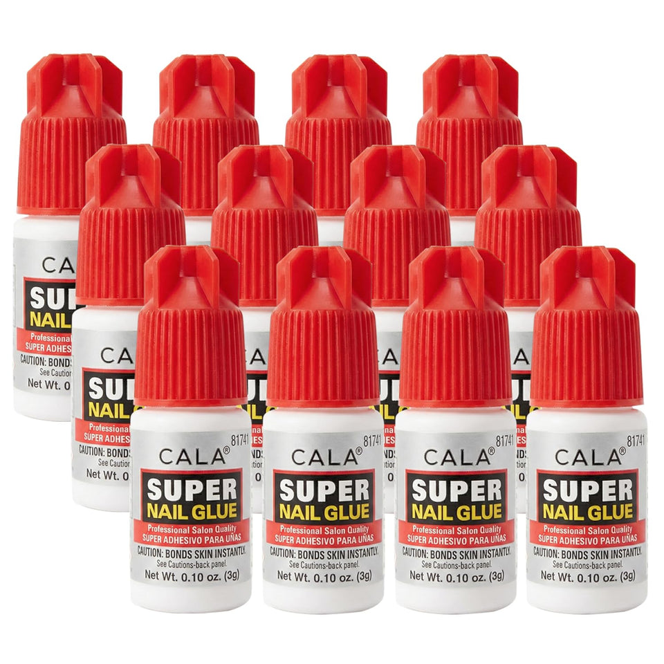 CALA Super Nail Glue bottle close-up showing quick-dry hold for false nails.