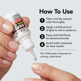 CALA Super Nail Glue tips adhesion close-up shows secure tip bonding.