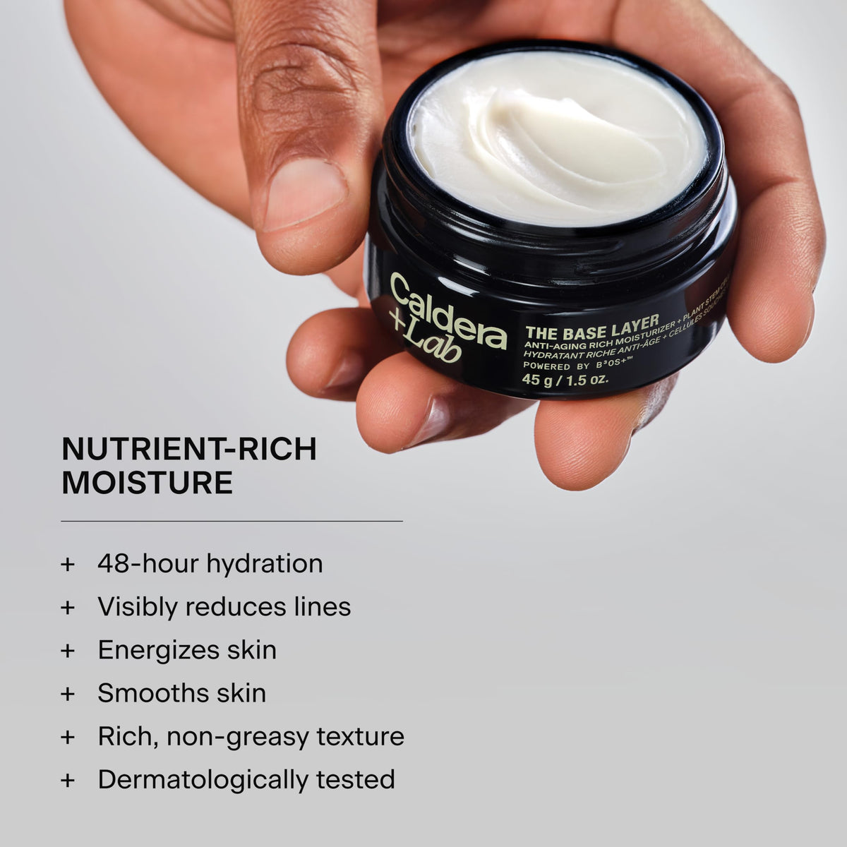Caldera + Lab botanicals image emphasizes fireweed extract and vegan squalane.
