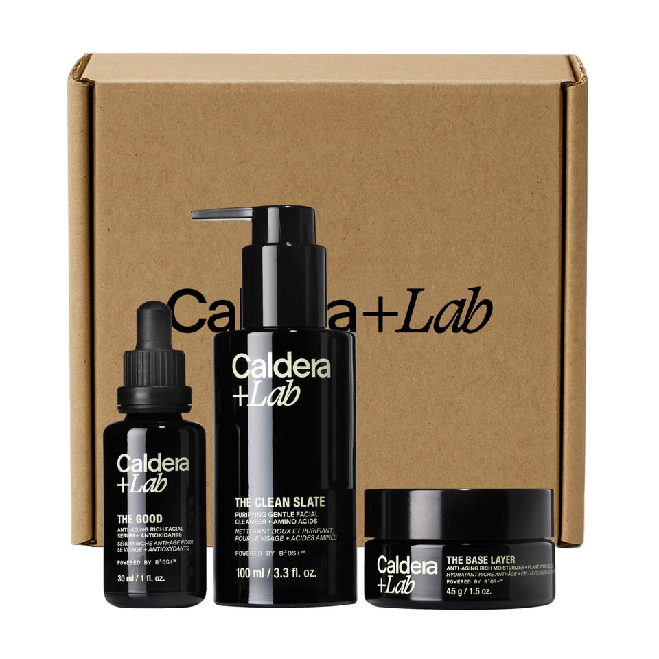 Caldera + Lab cleanser bottle demonstrating deep cleansing and prep for hydration.