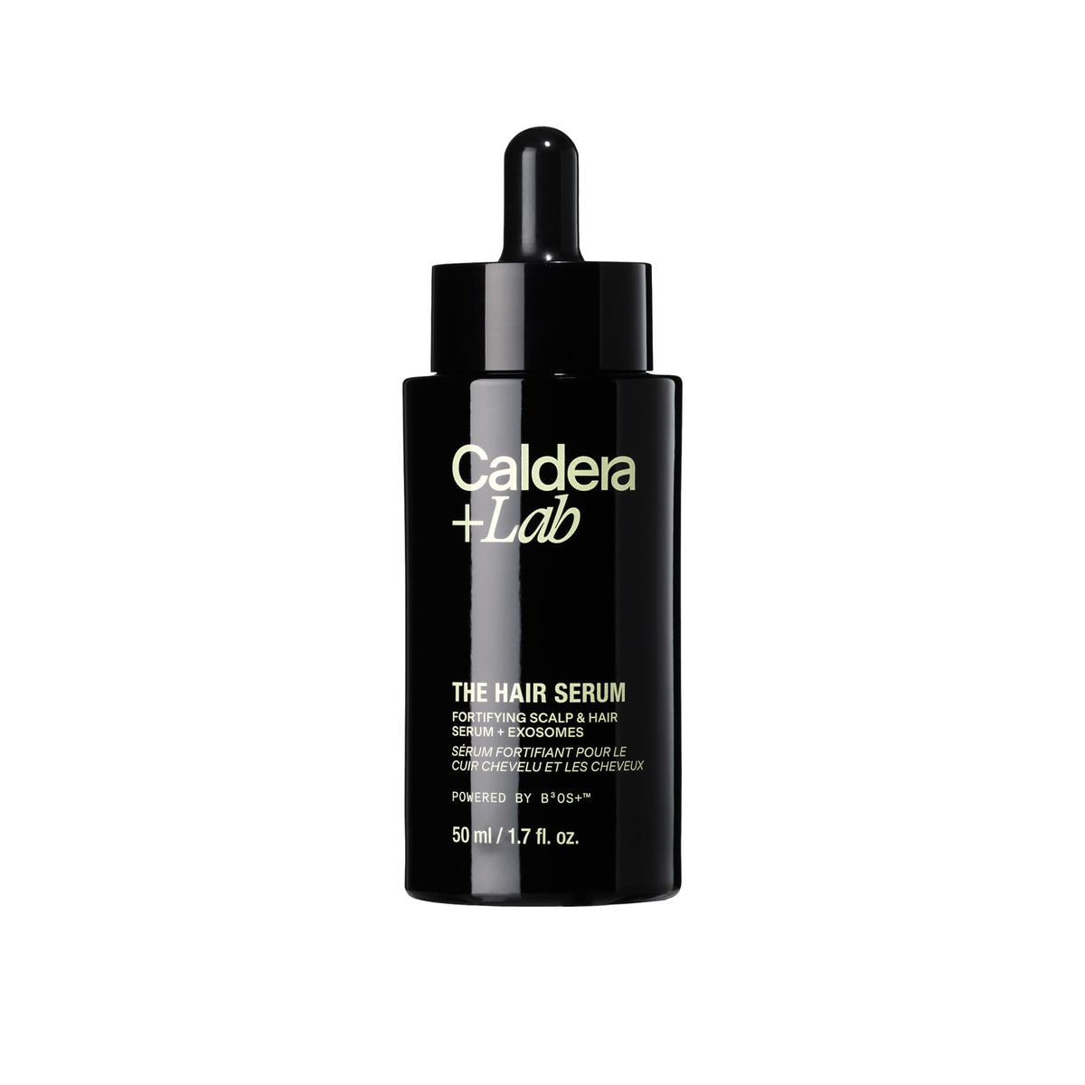 Caldera + Lab hair serum bottle closeup for daily scalp care and vitality.