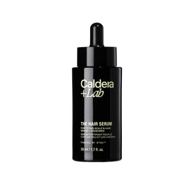 Caldera + Lab hair serum bottle closeup for daily scalp care and vitality.