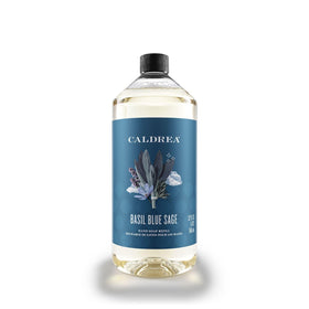 Caldrea Basil Blue Sage label close-up showing premium branding and clean design