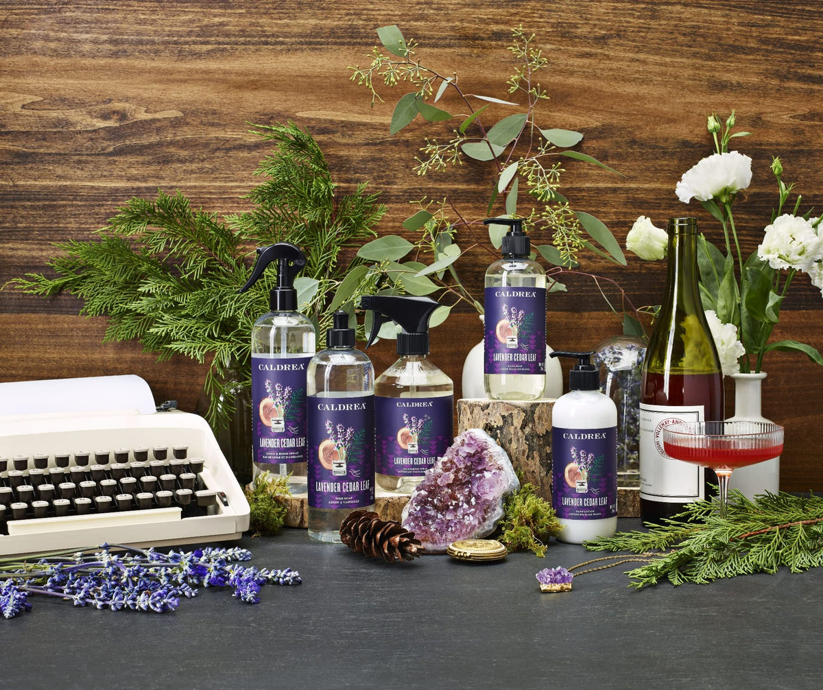Caldrea Lavender Cedar Leaf packaging conveys a luxurious, spa-like scent.