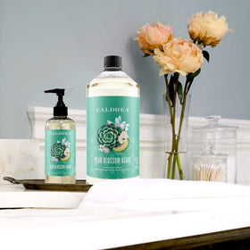 Caldrea Pear Blossom Agave foam lather illustrating gentle cleansing.