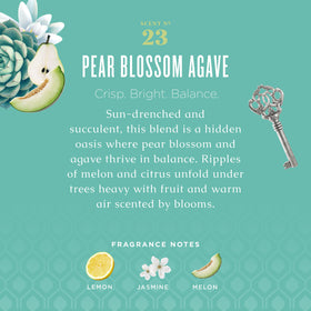 Caldrea Pear Blossom Agave ingredients closeup featuring Aloe Vera and Olive Oil.