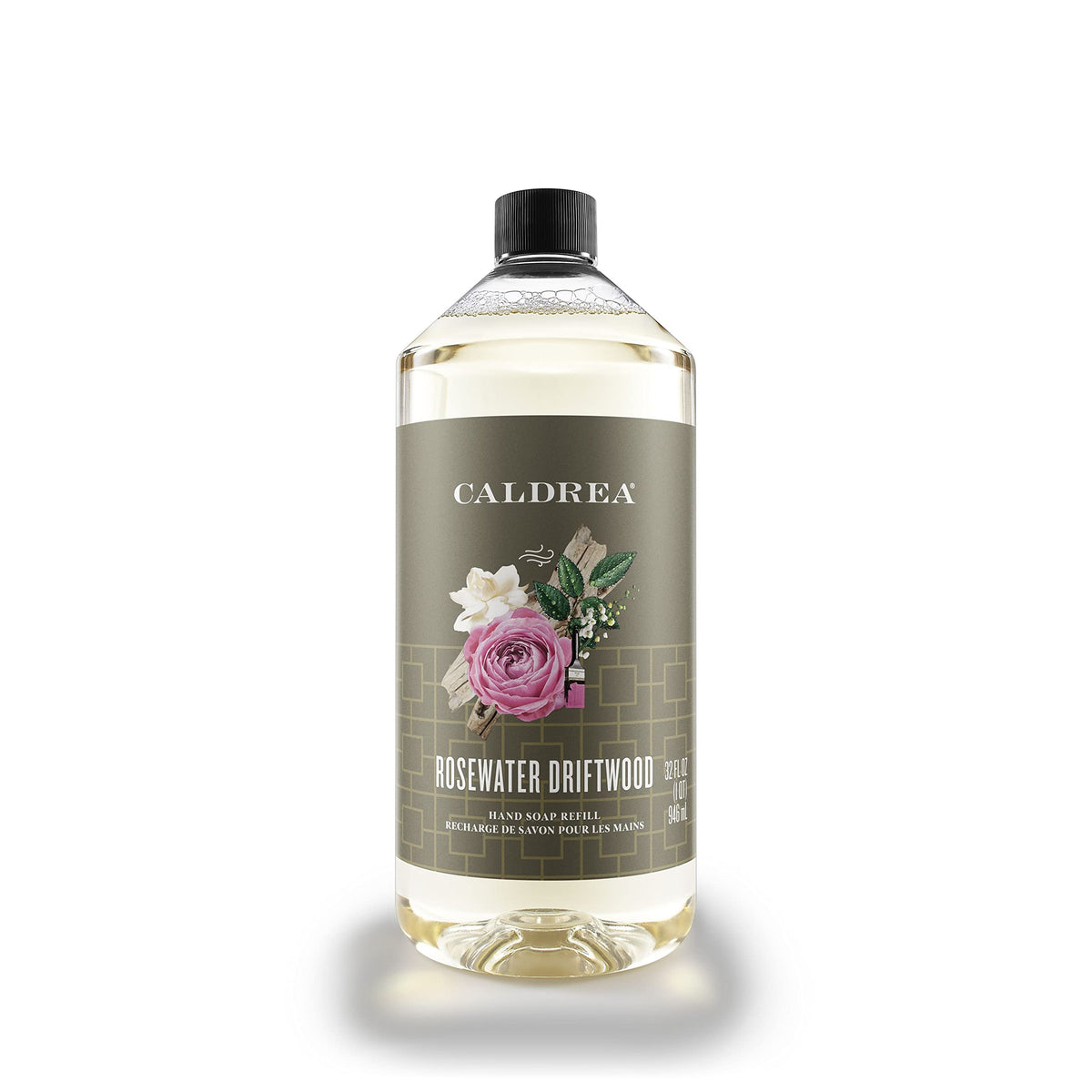 Caldrea Rosewater Driftwood hand soap refill bottle for cleansing and moisturizing skin