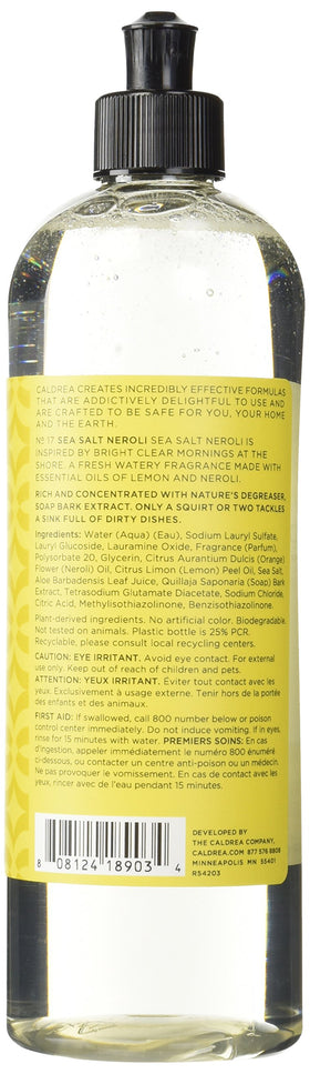 Caldrea Sea Salt Neroli dish soap pour emphasizes clean rinsing and hand softness