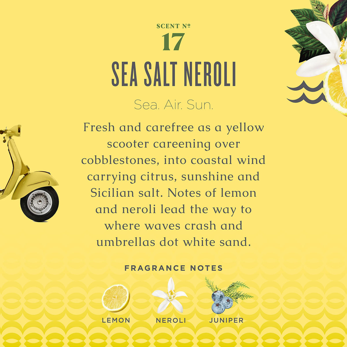 Caldrea Sea Salt Neroli label and ingredients on the bottle for easy reference.
