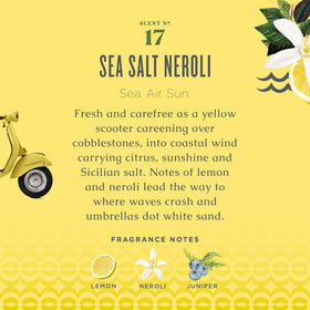 Caldrea Sea Salt Neroli label and ingredients on the bottle for easy reference.