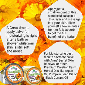 Calendula Comfrey Salve label closeup emphasizes pure, plant-based ingredients