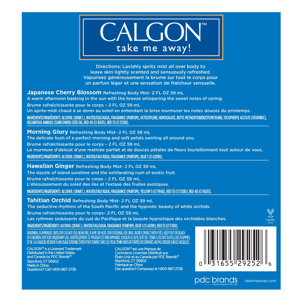 Calgon Spring Cherry Blossom body mist bottle, create a fresh daytime aroma.
