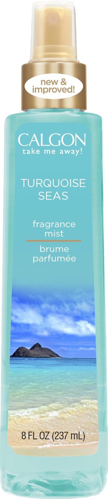 Calgon Turquoise Seas bottle ready to spritz for a light, refreshing scent.