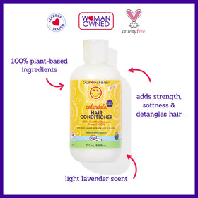 California Baby Calendula Hair Conditioner application on damp hair for detangling.