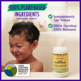 California Baby Calendula Hair Conditioner calendula extract detail highlights soothing plant-based care.