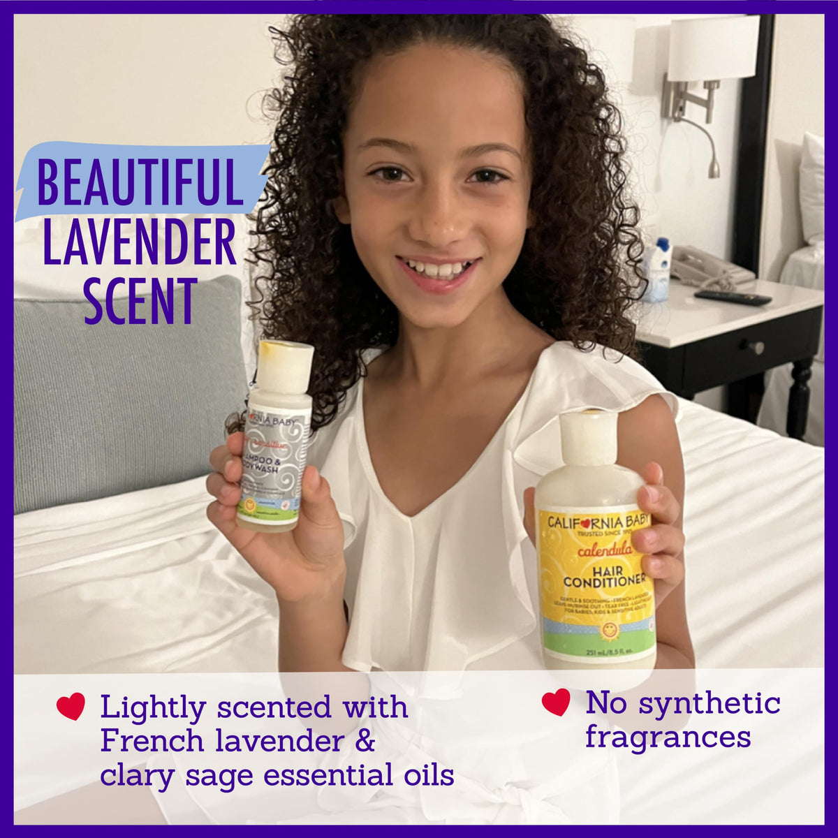 California Baby Calendula Hair Conditioner lavender scent featured for calm bath time.