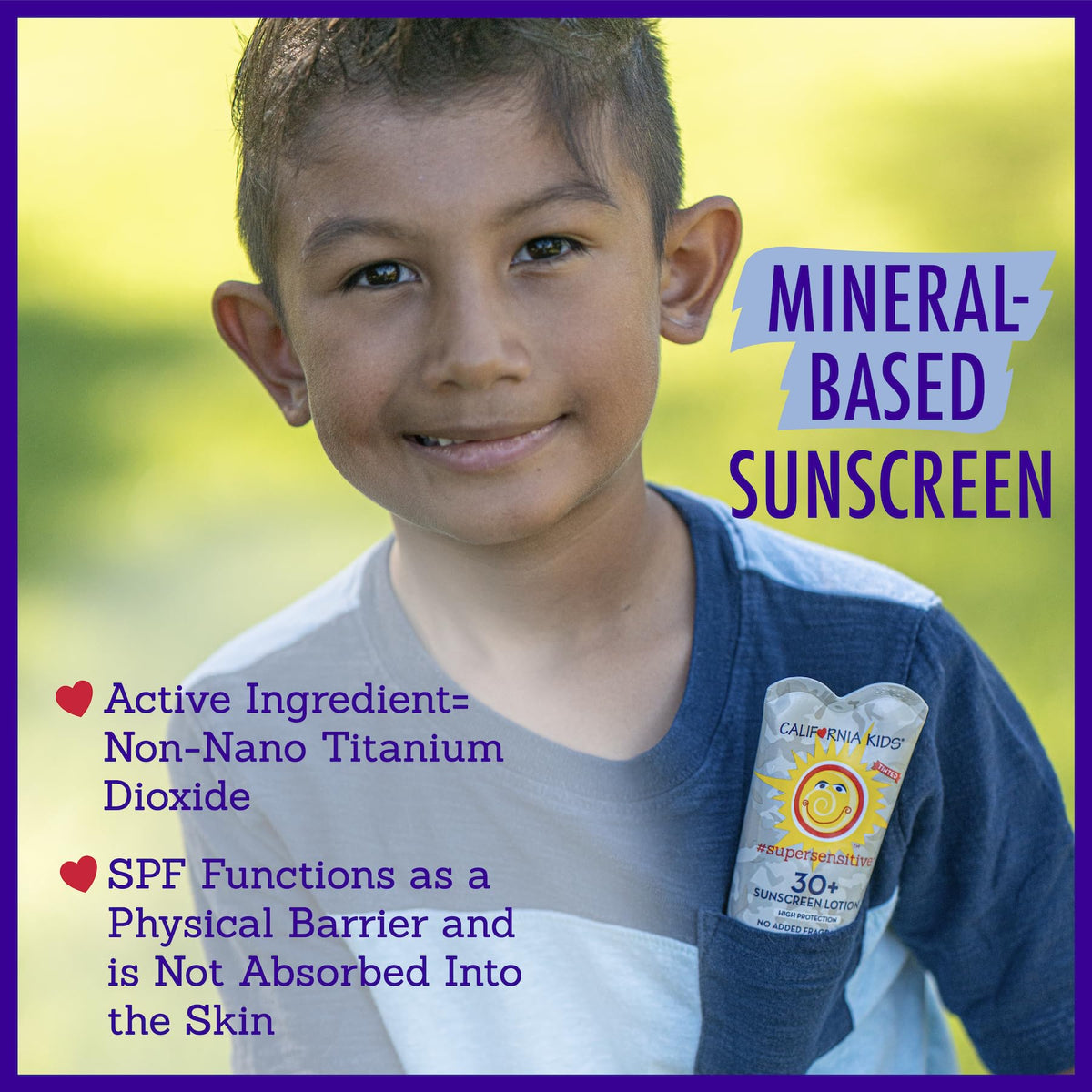 California Baby California Kids Sunscreen label emphasizes non-nano titanium dioxide active ingredient.