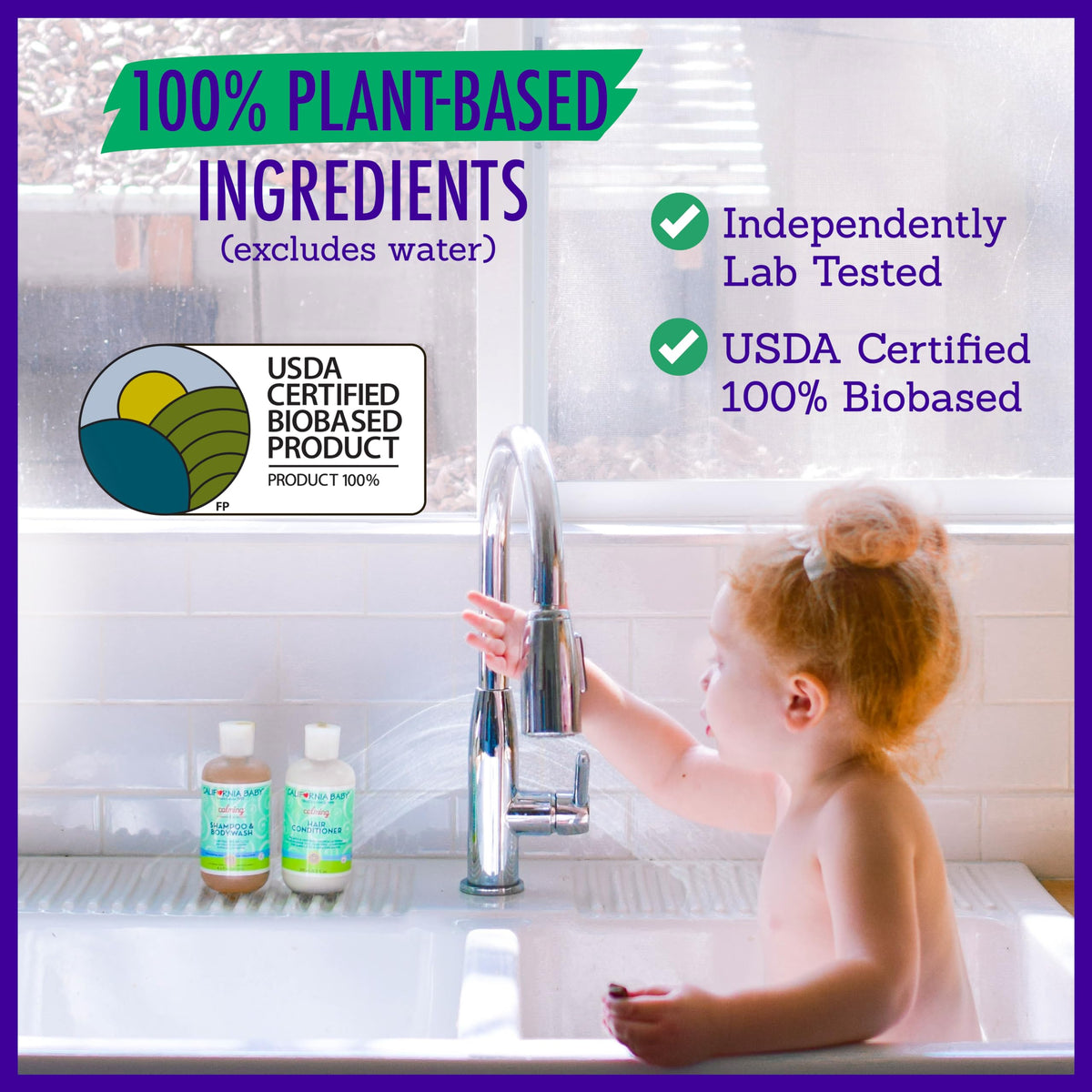 Kids hair being softened and detangled with California Baby conditioner