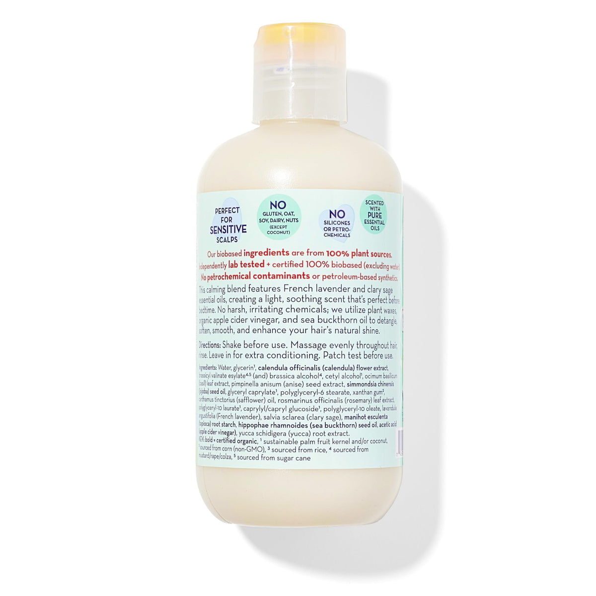 California Baby label close-up highlighting vegan, bio-based ingredients and allergy-friendly claims