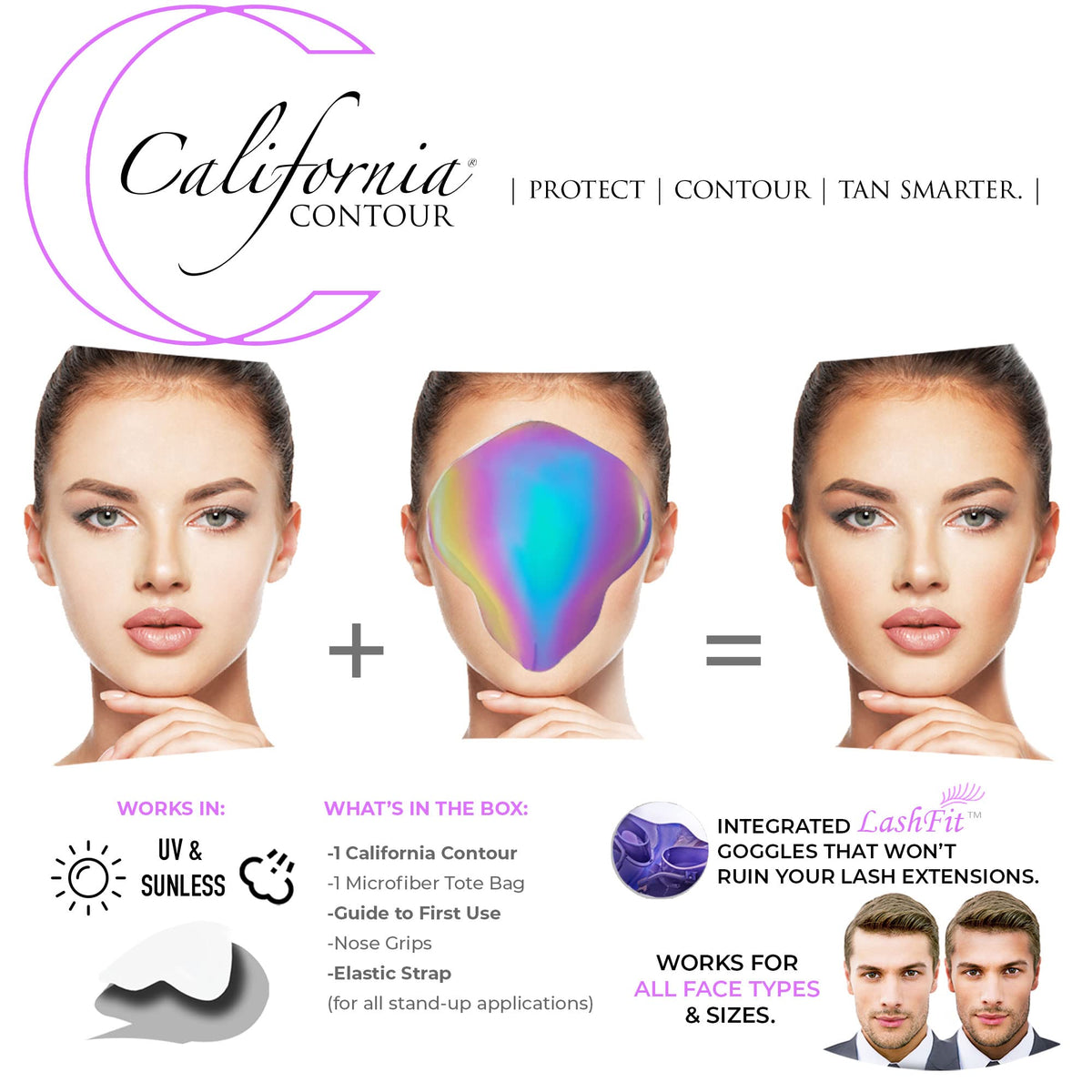 California Contour UV400 shield showing clear coverage during tanning sessions