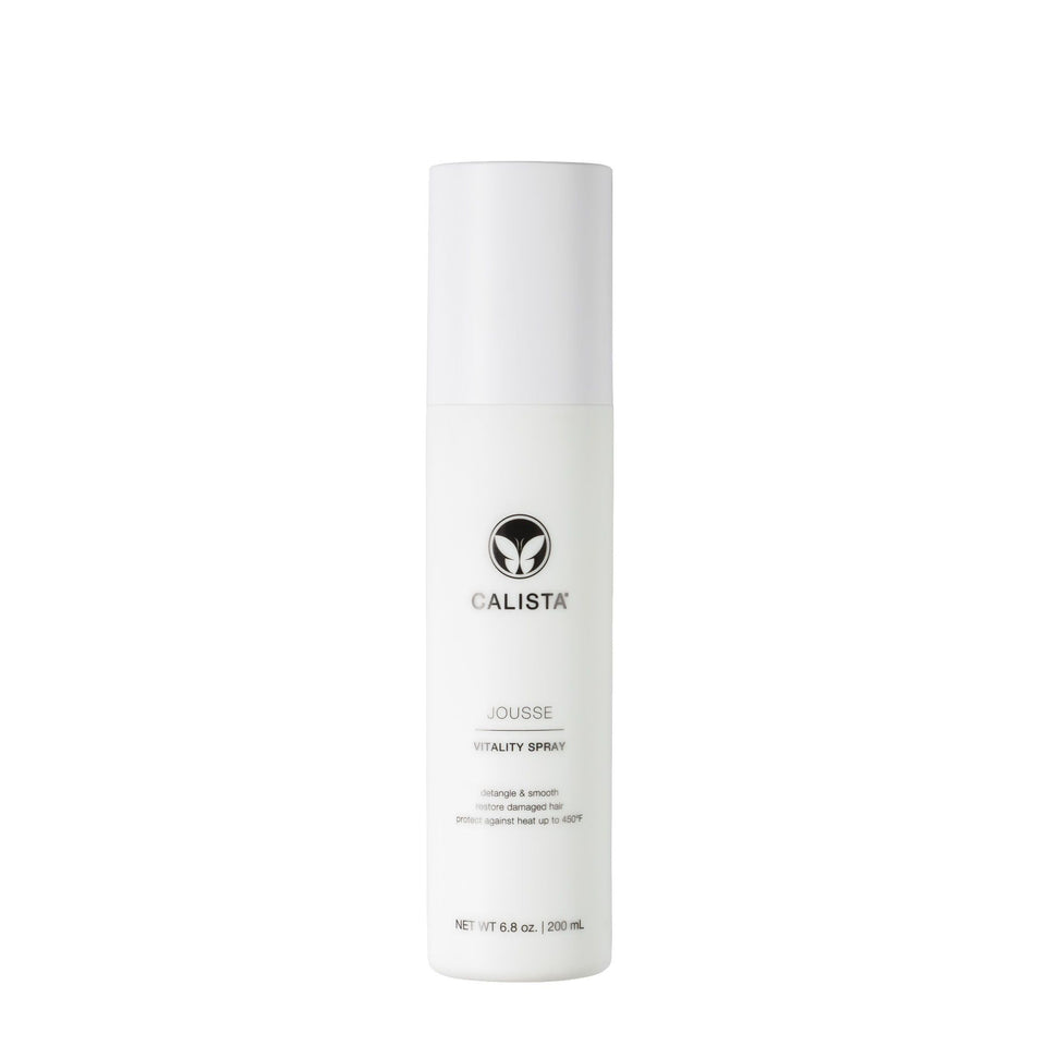 Calista Jousse Vitality Spray bottle demonstrates detangling and moisture benefits.