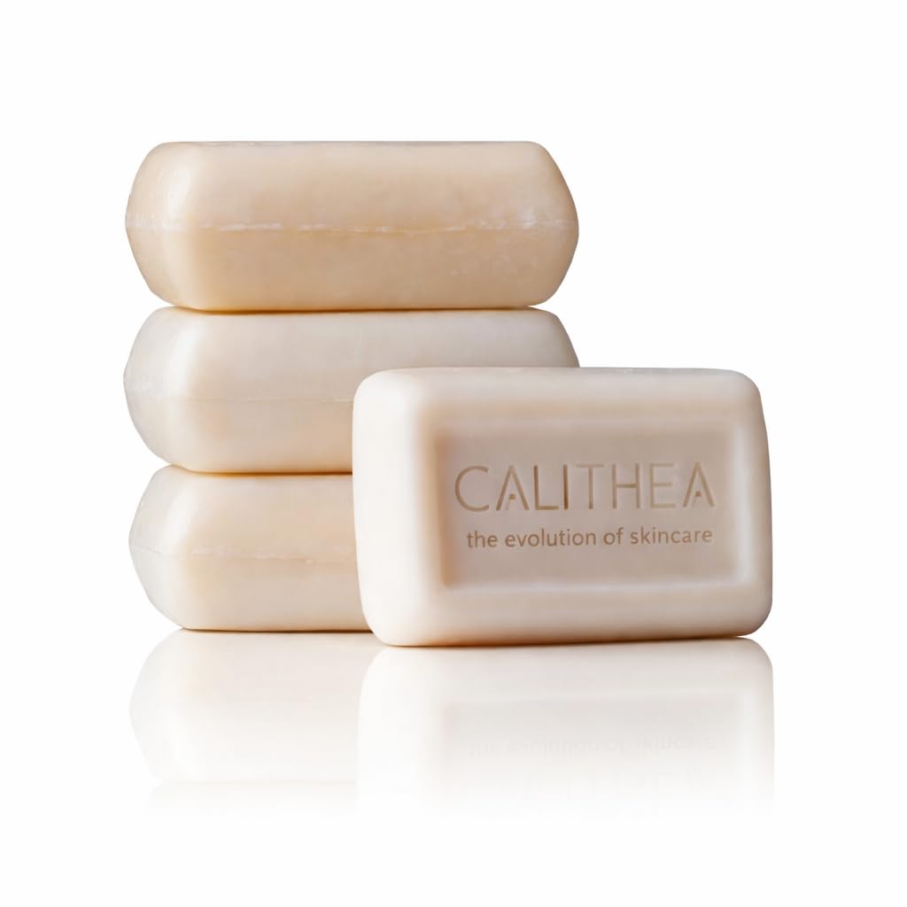 Calithea Skincare olive oil soap bar closeup showing gentle cleansing texture