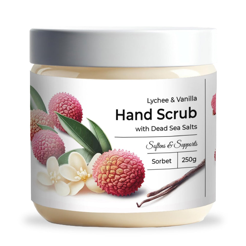 CalmGrace exfoliating hand scrub with Dead Sea salts for smoother, refreshed hands.