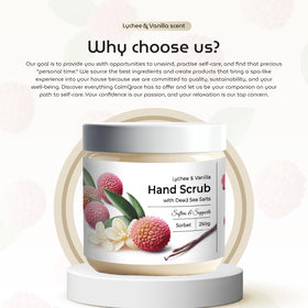 CalmGrace hand care routine scrub prepares skin for serums or masks.