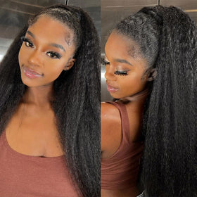 CALNESHIA kinky straight bundles 16-inch display in natural black, ready for dyeing or styling.