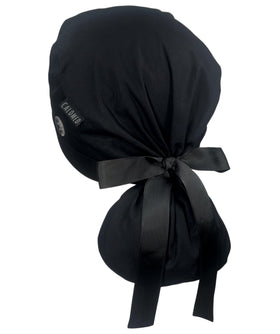 CALOMED scrub cap with ponytail pouch viewed from the front for long hair wear