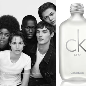 CK One gift set packaging with full fragrance and body care trio