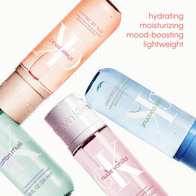 Calvin Klein CK Silky Coconut fresh pour captured mid-spray.
