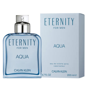 Close-up of Calvin Klein Eternity Aqua for Him EDT bottle highlighting premium design