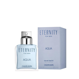 Eternity Aqua For Him top notes reveal cucumber and leaves for fresh mornings.