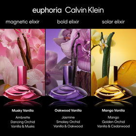 Calvin Klein Euphoria Bold Elixir close-up reveals elegant bottle detail.