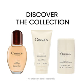 Calvin Klein Obsession for Men product shot with logo, subtle fragrance reminder.