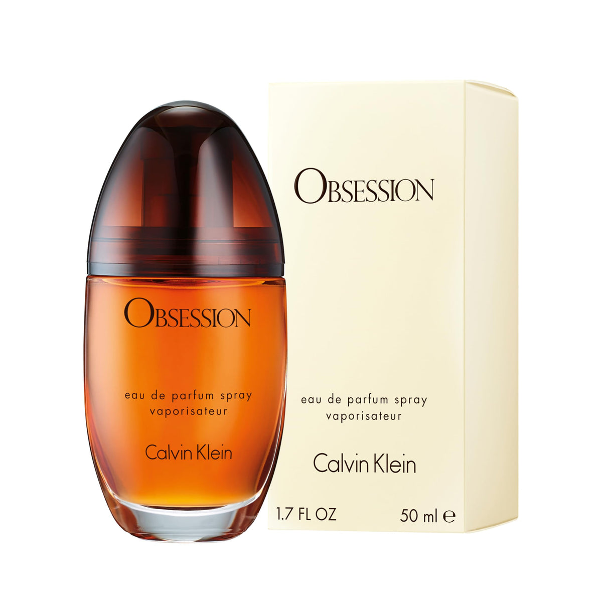 Close-up of Obsession label highlighting bold oriental fragrance design.