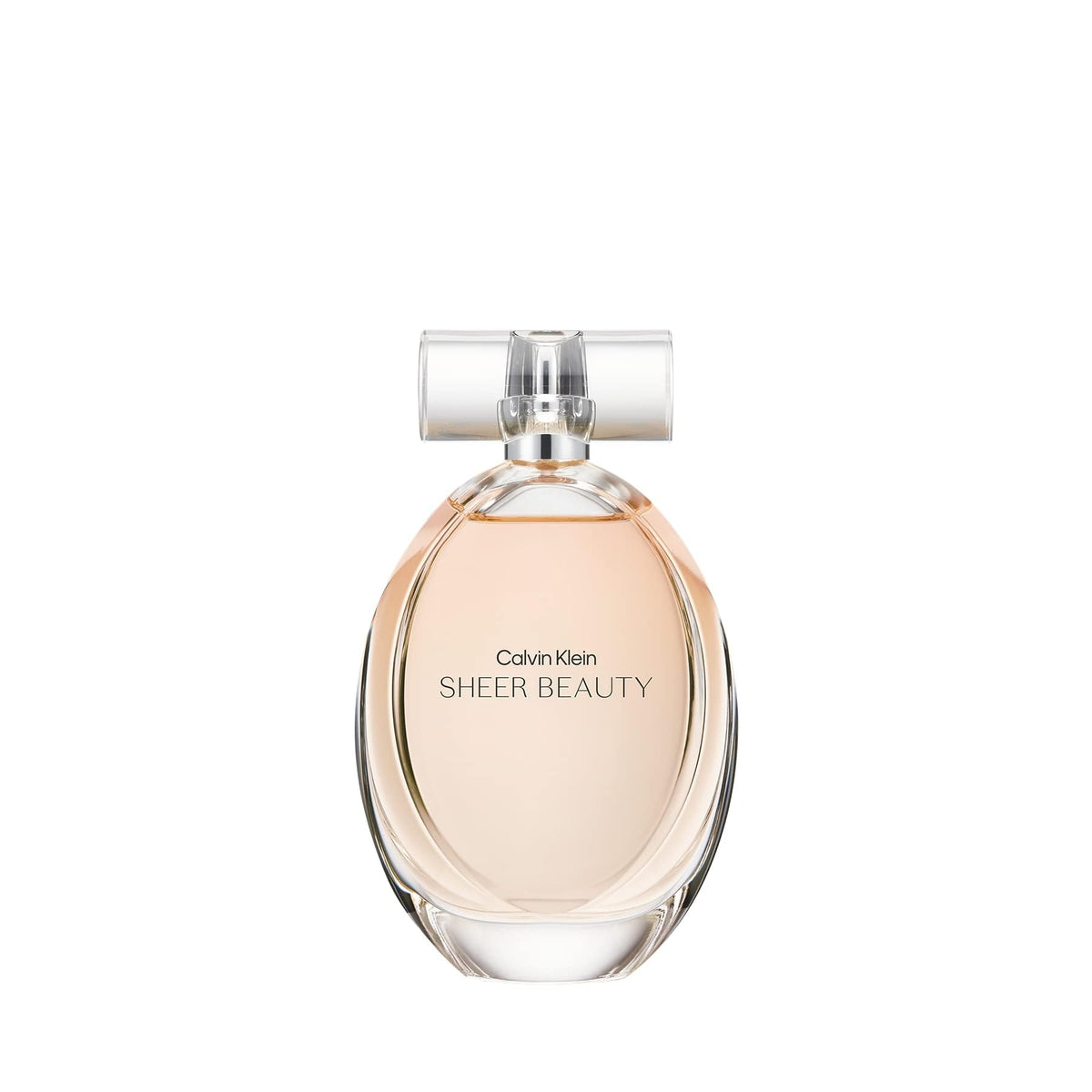 Calvin Klein Sheer Beauty bottle close-up highlighting elegant glass and fragrance finish.