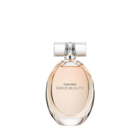 Calvin Klein Sheer Beauty bottle close-up highlighting elegant glass and fragrance finish.