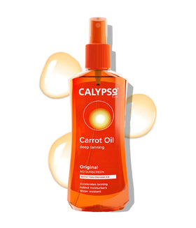 Calypso Original Carrot Oil bottle pour for tan extension and moisture.