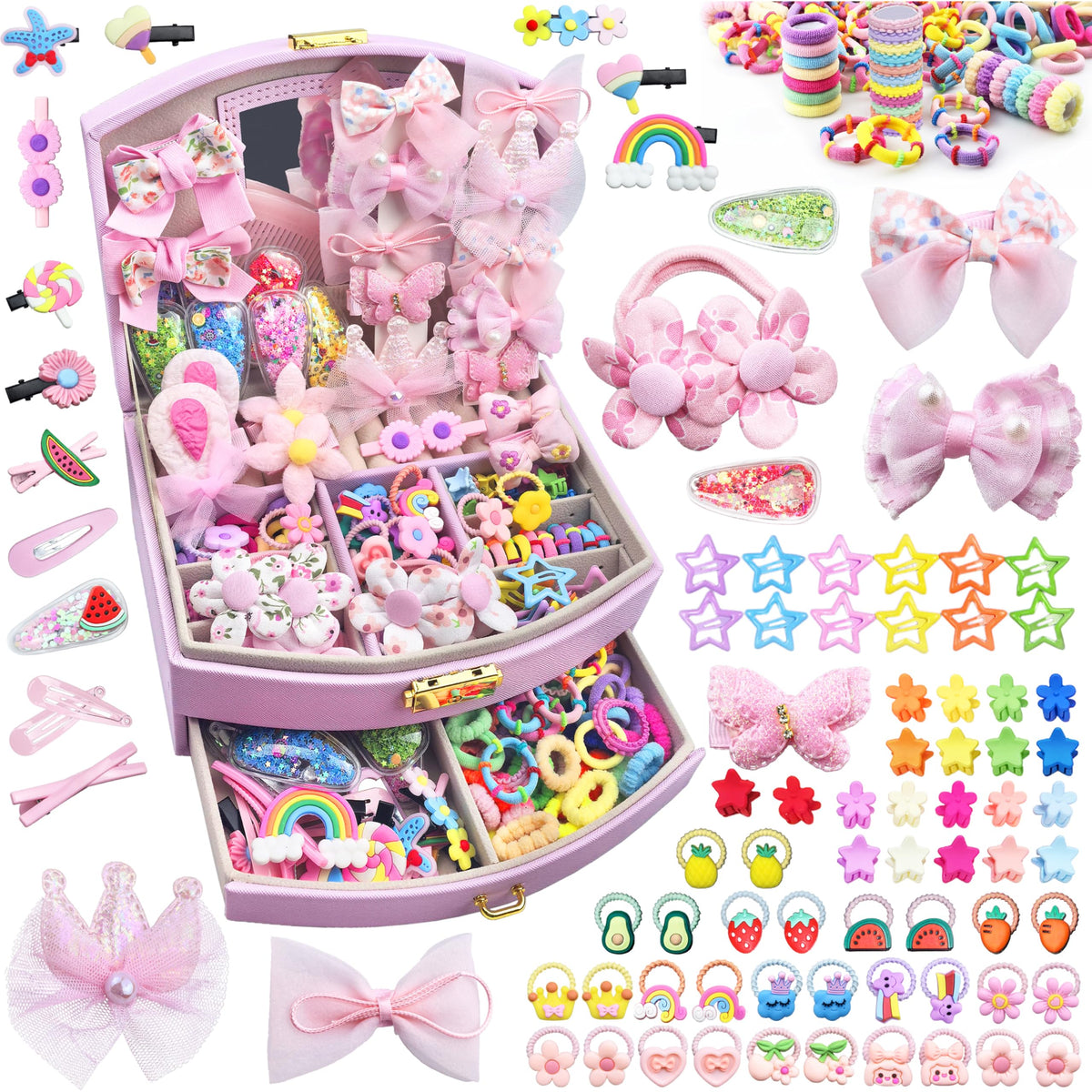 CAMBIODV 252 pcs hair accessories gift set with organized jewelry box.