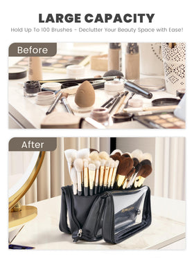 Camdeez ROWNYEON makeup brush bag folded with buckles for compact transport.