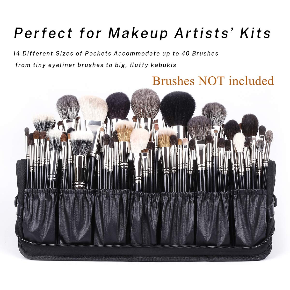 Camdeez Rownyeon bag shows 14 elastic pockets for about 40 brushes.