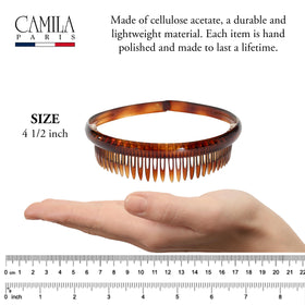 Worn with an updo using Camila Paris AD109 headband for a polished look.